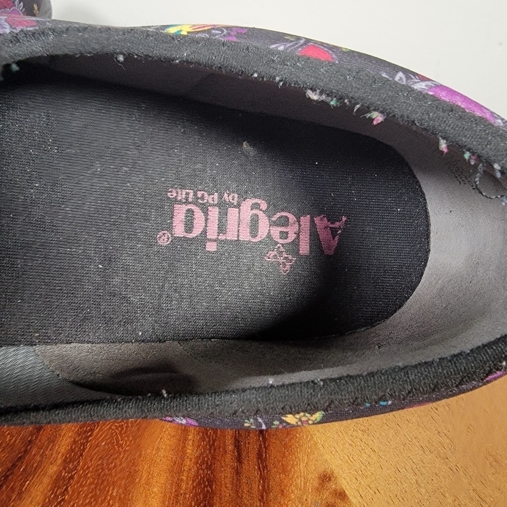 Alegria Eden Frida Slip-On Shoes Size 42 Comfy Work Black Pink Hearts Birds - Picture 15 of 17